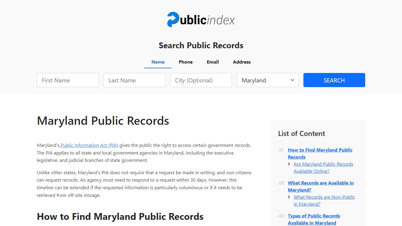 Maryland Public Records Online - ThePublicIndex
